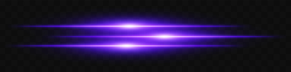 Purple triple flare. Three horizontal glowing beams with vibrant energy core on dark background. Ideal for future, energy, sci-fi, tech, power, digital effect.