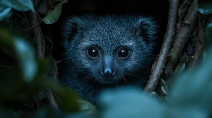 Obraz premium Small mammal peering from foliage