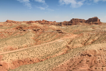 A pathway with beautiful landscape of Pingshan Hu Grand Canyon in summer, Zhangye City, Gansu Province in China