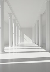 Fototapeta premium Elegant White Hallway With Columns Perspective And Dramatic Light Photo