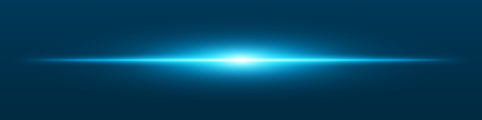 Blue light beam. Sharp linear glow on dark blue background with radiant core, soft edge and tech-style brightness. Ideal for sci-fi, speed, energy, light source.