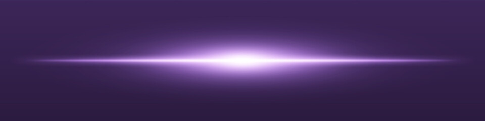 Purple light beam. Sharp linear glow on dark blue background with radiant core, soft edge and tech-style brightness. Ideal for sci-fi, speed, energy, light source.