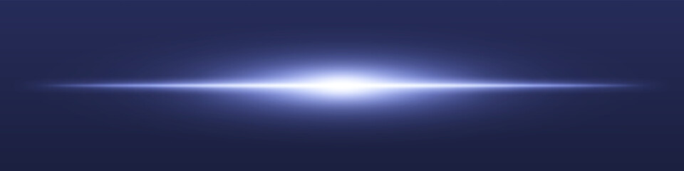 Blue light beam. Sharp linear glow on dark blue background with radiant core, soft edge and tech-style brightness. Ideal for sci-fi, speed, energy, light source.