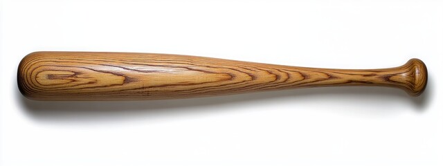 Smooth polished wooden baseball bat with natural wood grain texture on a white background