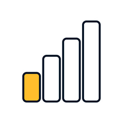 Low connection indicator graphic showing weak signal with only one filled bar in vector style