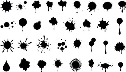Black blots  ink splatter set paint brush and vector art