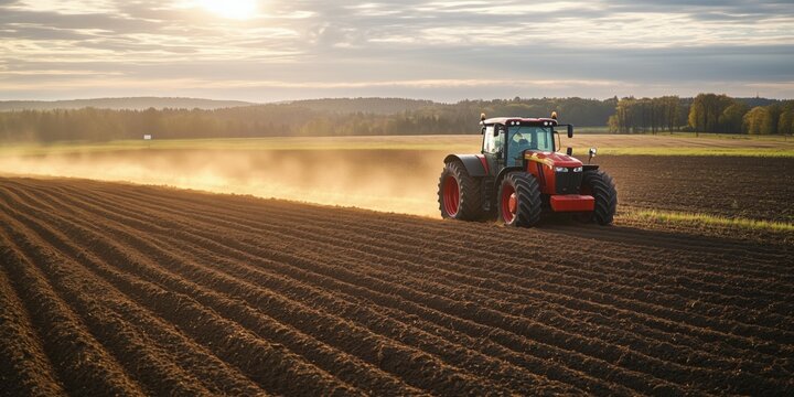 A dynamic image of a state-of-the-art tractor plowing through a vast field.