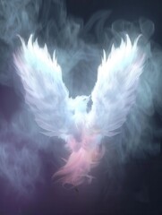 Ave Fénix Blanca Mística, Alas Extendidas, Iluminación Espectral