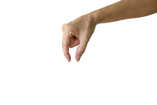 Female hand form a gesture of picking up something invisible. Isolated on transparent background.