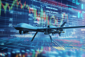 Military drone technology showcased with digital data backdrop Generative AI