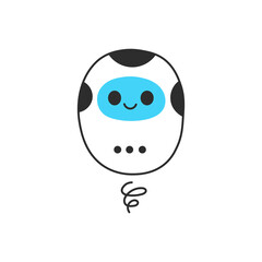 Flying AI Bot Character. Whimsical Robot with screen face, friendly tech mascots and chat tools. Doodle vector illustration
