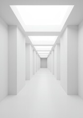 Fototapeta premium Geometric White Hallway Perspective Modern Interior in Bright Lighting Illustration