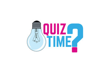 Quiz time text and emblem for business, marketing and advertising. Bulb and question mark in Pink and blue color on white background isolated vector illustration