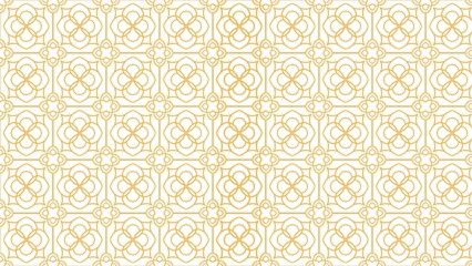 Seamless golden pattern with floral and geometric elements on a white background