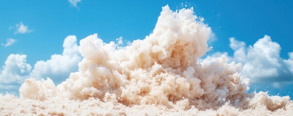 Expansive cloudscape fluffy white clouds against blue sky