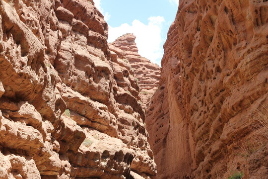 View of Pingshan Hu Grand Canyon is mainly composed of red gravel, sandstone, mudstone and is the only composite area of Danxia landform and colored hills in China