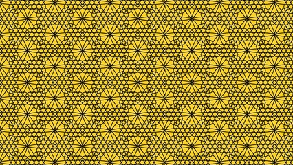 Repeating pattern of black geometric shapes on a yellow background in full frame view