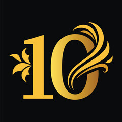 10th Anniversary Logo Template with Elegant Gold Accents