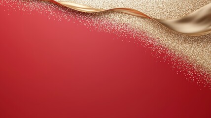 Obraz premium Luxurious Red Background with Golden Silk Ribbon and Glitter Particles red background silk ribbon