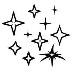 Hand drawn sparkling stars collection Silhouette Vector Style.