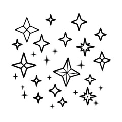 Hand drawn sparkling stars collection Silhouette Vector Style.