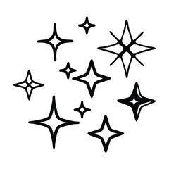 Hand drawn sparkling stars collection Silhouette Vector Style.