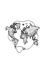 World map with brush stroke isolated on white background
