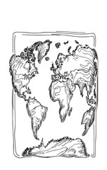 World map with brush stroke isolated on white background
