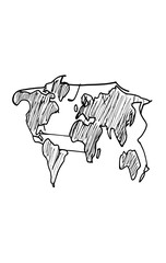 World map with brush stroke isolated on white background
