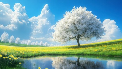 spring landscape with blue sky