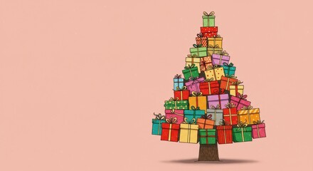 Illustration of Christmas Tree Formed by Colorful Stacked Presents
