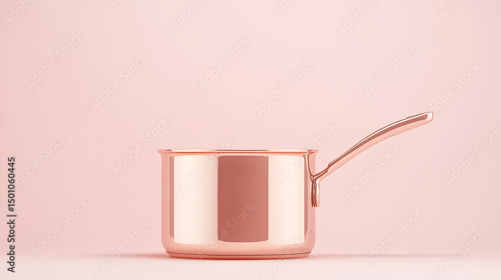 Aufkleber elegant saucepan: a gleaming rose-gold saucepan with a curved handle sits gracefully against a soft 