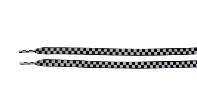 Black and white checkered shoelaces on transparent or white background.