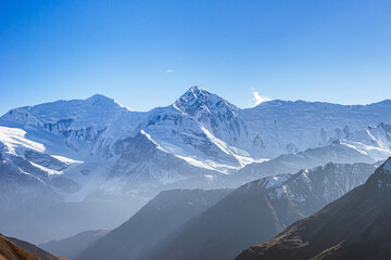 Gangapurna summit from view point in the Thorong high camp. Annapurna circuit trekking, Himalaya mountains , Nepal.