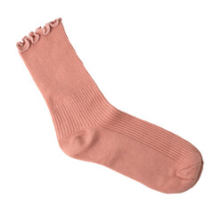 Pink ruffled sock on transparent or white background.