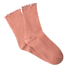 Soft pink ruffled socks on transparent or white background.