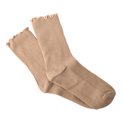 Beige knit socks with ruffled edge.