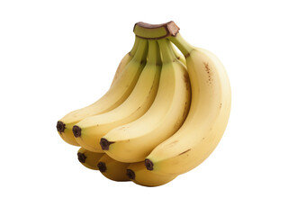 A vibrant and appetizing close-up of a bunch of ripe yellow bananas isolated against a stark black background.