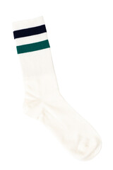 White sock with blue and green stripes on transparent or white background.