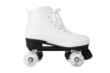 White roller skate with black base on transparent background.