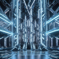 Sharp Edges Molecular Cathedral in Volumetric Video: Futuristic Architectural Design for SD