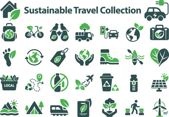 Sustainable Travel Collection Eco-Friendly Symbols for Green Living and Tourism