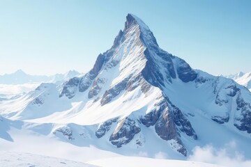 Obraz premium Snow-covered mountain peak against pristine white sky, rock, calm, glacial