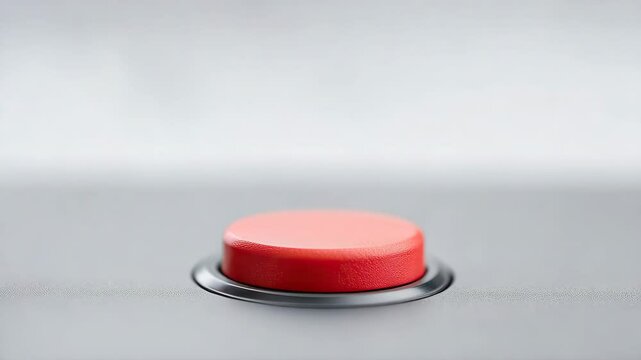 Finger pressing red button with focused fingertip gray and black