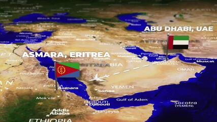 Flight From Abu Dhabi ,UAE to Asmara,ERITREA with flag pins