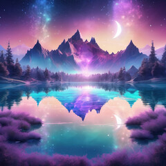 Mirror Lake Dream: A Centered Composition Hologram Artwork for SD Prompt