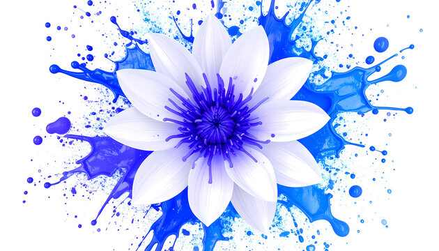 White Flower with Blue Paint Splatter