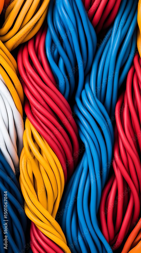 Poster intertwined wires in vivid colors create an abstract, textured pattern. dynamic and eye-catching, th