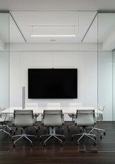 Modern Conference Room with White Table and Chairs Photo
