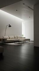 Modern Living Room Photo Featuring Contemporary Interior Design Beige Sofa and Wooden Floor